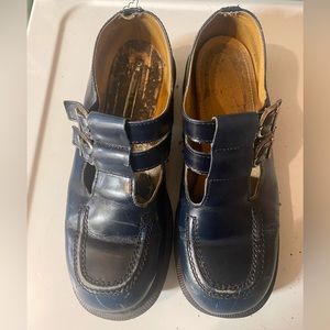 Vintage Dr. Martens Blue Leather Square Toe Mary Janes Shoes.